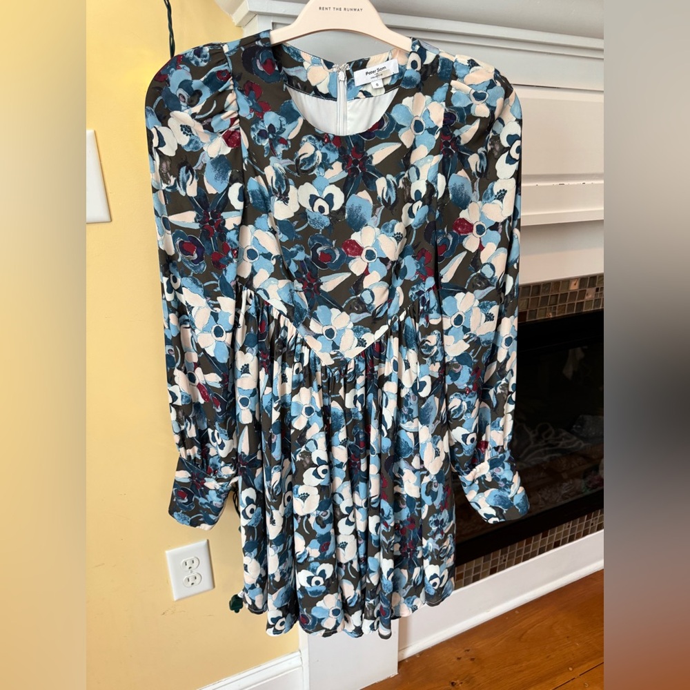 Peter Som Blue Floral Babydoll Empire Dress Size 0